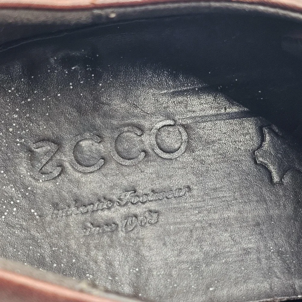Ecco Shoes Mens Size 9.5‎ Brown Leather Derby Dress Lace Up Comfort Square Toe